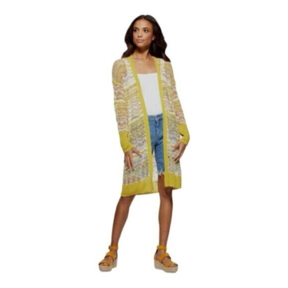 Scoop Women's Multi Color Long Open Front Pointelle Knit Cardigan Sweater Sz XXL - Picture 1 of 10
